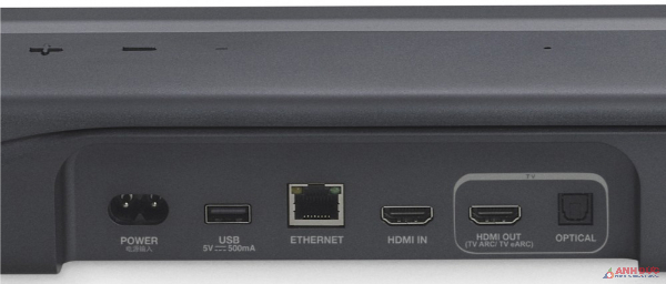 JBL Bar 300 sở hữu cổng HDMI tiêu chuẩn hỗ trợ nguồn phát 4K, HDR10 và Dolby Vision