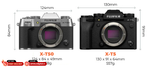 Fujifilm X-T50 có kích thước nhỏ gọn hơn so với X-T5